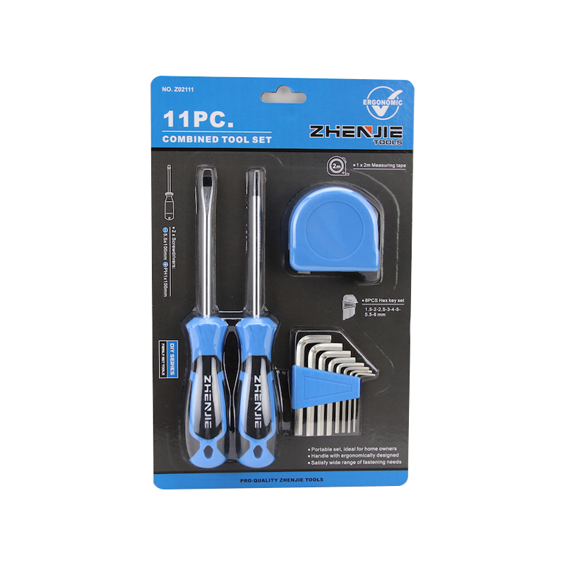 Jeu de ruban à mesurer, tournevis à fente et Phillips CRV, clé hexagonale, 11 pièces