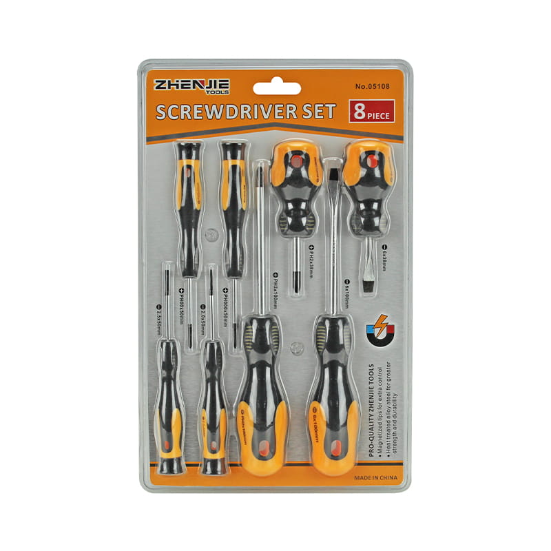 Jeu de tournevis cruciformes et à fente, emballage double blister, 8 pièces
