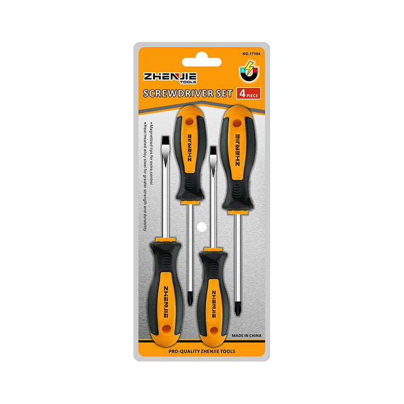 Jeu de tournevis CRV à fente et Phillips, emballage Double Blister, 4 pièces